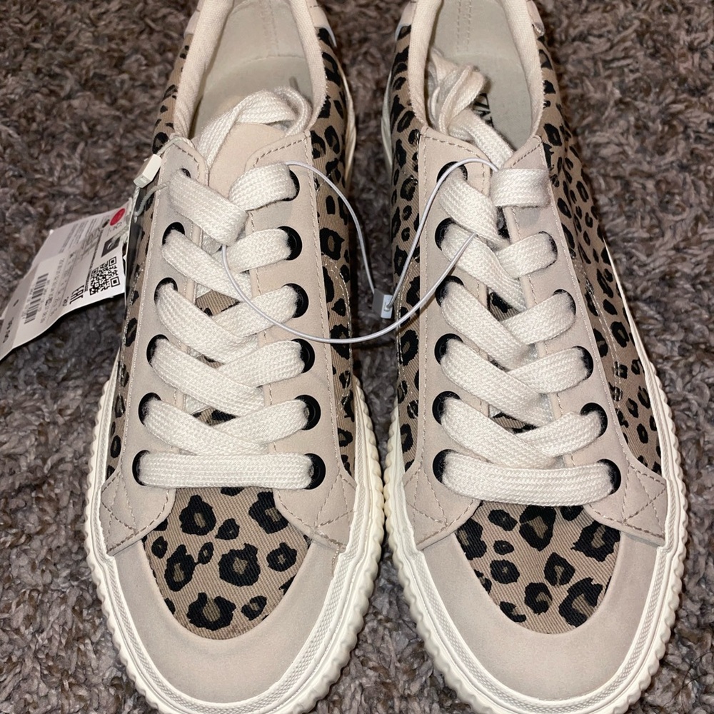 Zara Leopard Print Kids Sneakers - Black and Cream